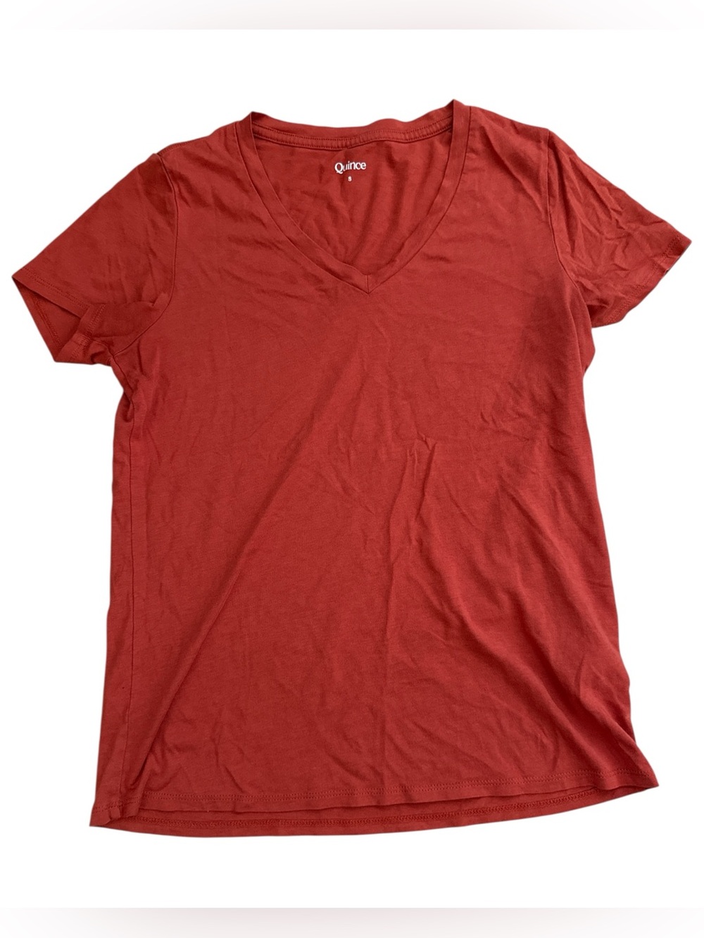 Quince Women’s Cotton-Modal V-Neck Tee | Burnt Sienna Orange | Small